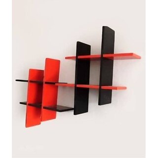 Onlinecraft Wooden Wall Shelf Wooden Wall Shelf (Number Of Shelves - 12, Black, Red)