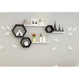 Onlinecraft Wooden Wall Self Wooden Wall Shelf (Number Of Shelves - 1, Black)