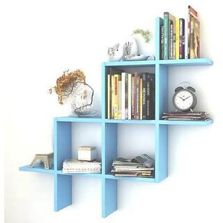 Onlinecraft Ch2812 Wooden Wall Shelf Round Wala Wooden Wall Shelf (Number Of Shelves - 3, Blue)