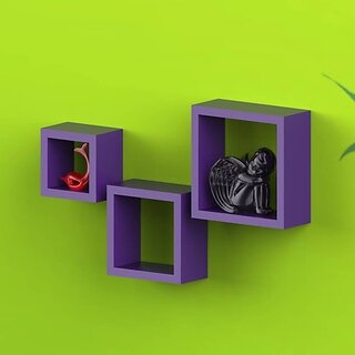 Onlinecrafts Wooden Wall Self Wooden Wall Shelf (Number Of Shelves - 3, Purple)