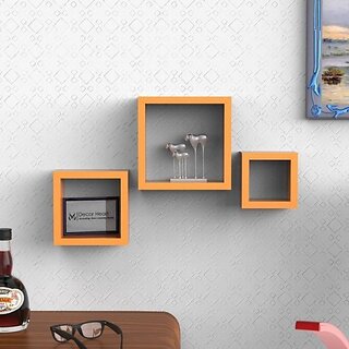 Onlinecrafts Wooden Wall Shelf Wooden Wall Shelf (Number Of Shelves - 3, Orange)