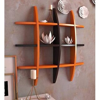 Onlinecraft Wooden Wall Self Ter Rack Orange Black Wooden Wall Shelf (Number Of Shelves - 12, Orange, Black)
