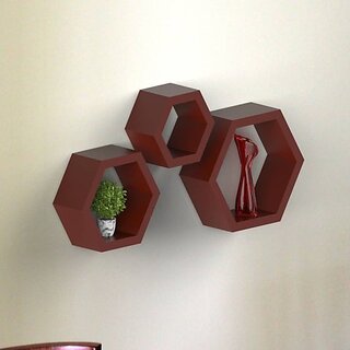 Onlinecrafts Wooden Wall Shelf Wooden Wall Shelf (Number Of Shelves - 3, Brown)