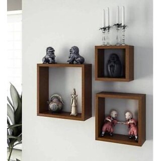 Onlinecraft Bedroom Wall Decor Wooden Wall Shelf (Number Of Shelves - 3, Brown)