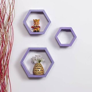 Onlinecraft Wooden Wall Decor Wooden Wall Shelf (Number Of Shelves - 3, Purple)
