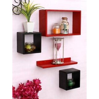Onlinecraft Wooden Shelf ( Red Black ) 6 Ka Stand Wooden Wall Shelf (Number Of Shelves - 4, Red, Black)