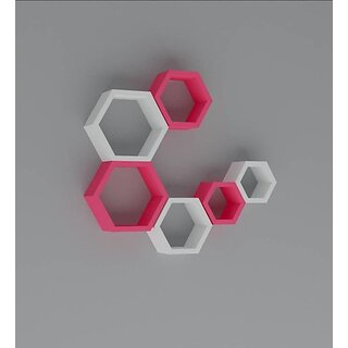 Onlinecrafts Wooden Wall Shelf Wooden Wall Shelf (Number Of Shelves - 6, White, Pink)