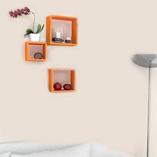Onlinecrafts Wooden Wall Shelf Wooden Wall Shelf (Number Of Shelves - 3, Orange)
