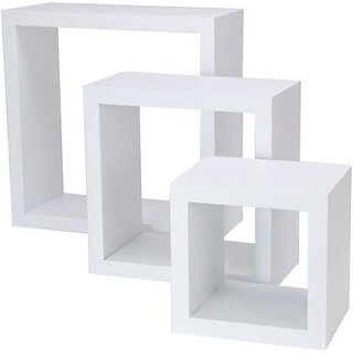 Onlinecrafts Wooden Stand Chakori Single ( White ) Wooden Wall Shelf (Number Of Shelves - 3, White)