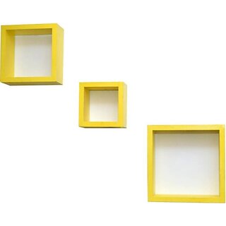 Onlinecrafts Wooden Wall Shelf Wooden Wall Shelf (Number Of Shelves - 3, Yellow)