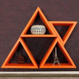 Onlinecraft Wooden Wall Decor Wooden Wall Shelf (Number Of Shelves - 4, Orange)