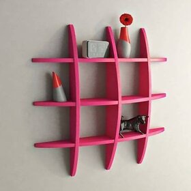 Onlinecraft Wooden Wall Self Ter Rack Pink Wooden Wall Shelf (Number Of Shelves - 12, Pink)