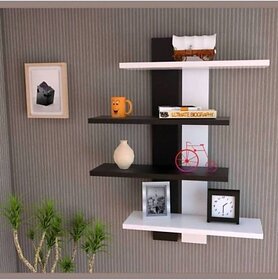 Onlinecrafts Wooden Wall Shelf Wooden Wall Shelf (Number Of Shelves - 4, Black, White)