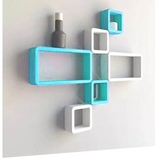 Onlinecraft Ch427 Wooden Wall Shelf 6 Ka Set ( Blue ,White) Wooden Wall Shelf (Number Of Shelves - 6, Blue, White, Multicolor)