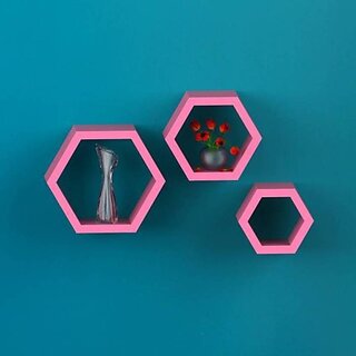 Onlinecraft Wooden Wall Shelf Wooden Wall Shelf (Number Of Shelves - 3, Pink)