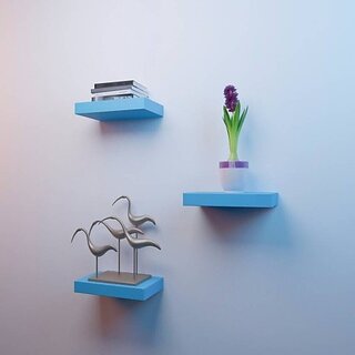 Onlinecraft Wooden Wall Shelf Wooden Wall Shelf (Number Of Shelves - 3, Blue)