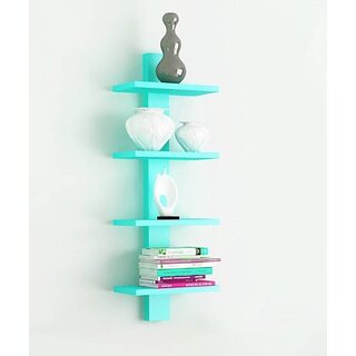 Onlinecraft Wooden Wall Rack Shelf Wooden Wall Shelf (Number Of Shelves - 4, Green)