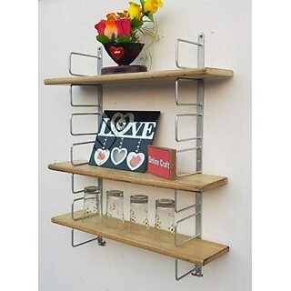 Onlinecraft Ch2684 Capsule Wala (Silver) Wooden, Iron Wall Shelf (Number Of Shelves - 3, Silver)