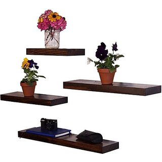 Onlinecraft Wooden Wall Stand Wooden Wall Shelf (Number Of Shelves - 4, Maroon)