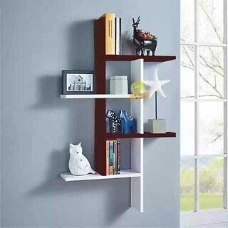 Onlinecrafts Wooden Wall Manji Brown White Color Wooden Wall Shelf (Number Of Shelves - 7, Brown, White)