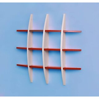 Onlinecraft Wooden Wall Rack Shelf Wooden Wall Shelf (Number Of Shelves - 12, Red, White)