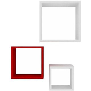 Onlinecraft Wooden Wall Shelf Wooden Wall Shelf (Number Of Shelves - 3, Red, White)