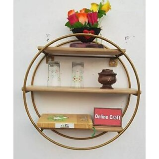 Onlinecrafts 3 No Golden Iron Shelf Wooden, Iron Wall Shelf (Number Of Shelves - 3, Gold)