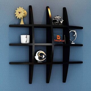 Onlinecraft Wooden Wall Shelf (T Rack Black) Wooden Wall Shelf (Number Of Shelves - 12, Black)