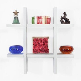 Onlinecraft Wooden Wall Shelf Wooden Wall Shelf (Number Of Shelves - 6, White)