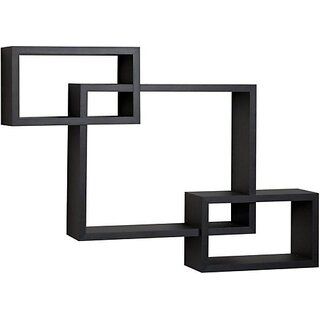 Onlinecrafts Wooden Wall Shelf Wooden Wall Shelf (Number Of Shelves - 3, Black)