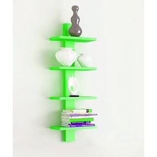 Onlinecraft Wooden Wall Stand Wooden Wall Shelf (Number Of Shelves - 4, Green)