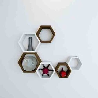 Onlinecraft Wooden Book Rack Shelf Wooden Wall Shelf (Number Of Shelves - 6, White, Brown, Multicolor)