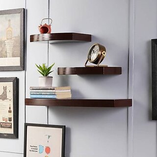 Onlinecraft Wooden Wall Decor Wooden Wall Shelf (Number Of Shelves - 3, Black)