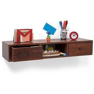Onlinecraft Wooden Wall Drawer Brown Two Rack Wooden Wall Shelf (Number Of Shelves - 2, Brown)