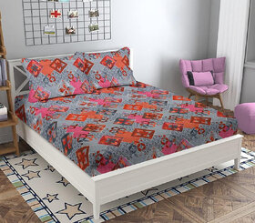 UnV Classical Printed Double Size Bedsheet With Pillow Covers (EZ-02)