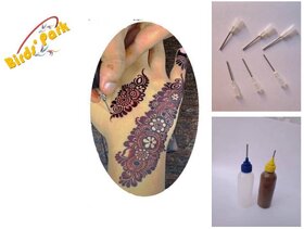 Mehendi-Heena Needle Reusable-6 pcs with 2 Plastic 20ml Bottle Size17Gx1Specially Prepared for Heena Lovers Birds'Park