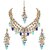 Lucky Jewellery Gold Plated Firoji Blue Color Tika Earring Necklace Combo Kundan Jewellery Set (726-MSK-3-LINE-FB)