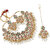 LUCKY JEWELLERY Back Meenakari Gold Plated White Color Tika, Earring Kundan Choker Necklace Set (2185-J5SK-1815-W)