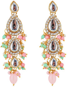 Lucky Jewellery Traditional Gold Plated Kundan Stone Pink Mint Earrings for Girls & Women (260-MEK-1812-PKMNT)