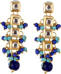 Lucky Jewellery Traditional Back Meenkari Gold Plated kundan Blue Earrings for Girls  Women (287-J5EK-1664-EE)