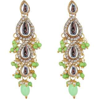 Lucky Jewellery Traditional Gold Plated Kundan Stone Parrot Green Earrings for Girls & Women (260-MEK-1812-PRT)