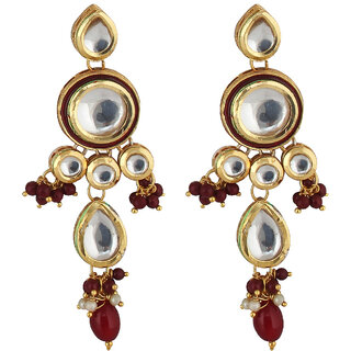 Lucky Jewellery Traditional Gold Plated Kundan Stone Maroon Earrings for Girls  Women (272-J5EK-1839-M)