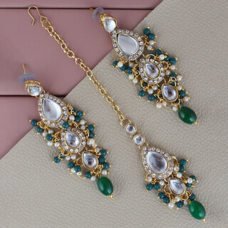 LUCKY JEWELLERY Designer Gold Plated Kundan Green Tika Earring Set for Girls  women (320-ME2K-1812-G)