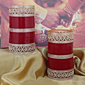 Lucky Jewellery Maroon Punjabi Chura Bridal Wedding Bangle Set For Women (1617-M1C1-LJ153-M22)