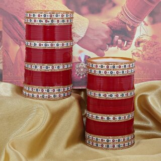 Lucky Jewellery Maroon Punjabi Chura Bridal Wedding Bangle Set For Women (900-M1C1-LJ154-M22)