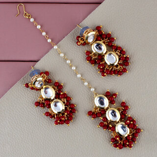 LUCKY JEWELLERY Designer Back Meena Gold Plated Kundan Maroon Color Tika Earrings for Girls  women (319-J5E2K-1811-M)