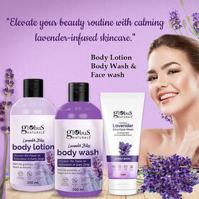 Globus Naturals Skin Care Combo Lavender Body Lotion, Body Wash & Face Wash for Women & Men, Hydrates & Improves Skin Texture