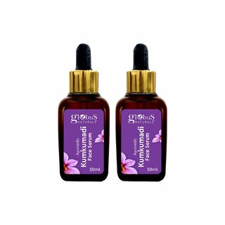 Globus Naturals Ayurvedic Kumkumadi Skin Lightening Face Serum, Enriched with Saffron & Lotus Extract, Chemical Free, Cruelty Free, Suitable For All Skin Types, 50 ml, Set of 2