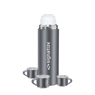 Signatize Coffee Thermos Stainless Steel Vacuum Flask with 3 Steel Cup, 500ml/16.9oz Insulated Bottle with Cup-Grey