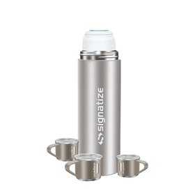 Signatize Coffee Thermos Stainless Steel Vacuum Flask with 3 Steel Cup, 500ml/16.9oz Insulated Bottle with Cup-Steel